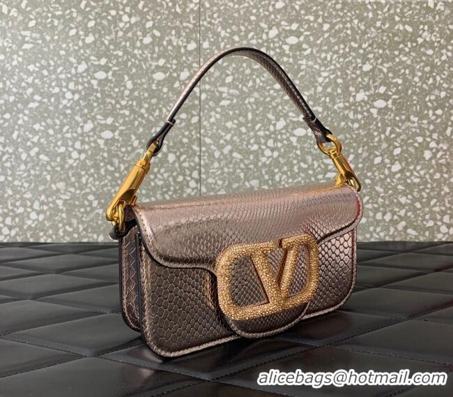 Top Quality Valentino Loco Small Shoulder Bag in Snakeskin Embossed Leather with Strass VLTN5030 Pink 2024