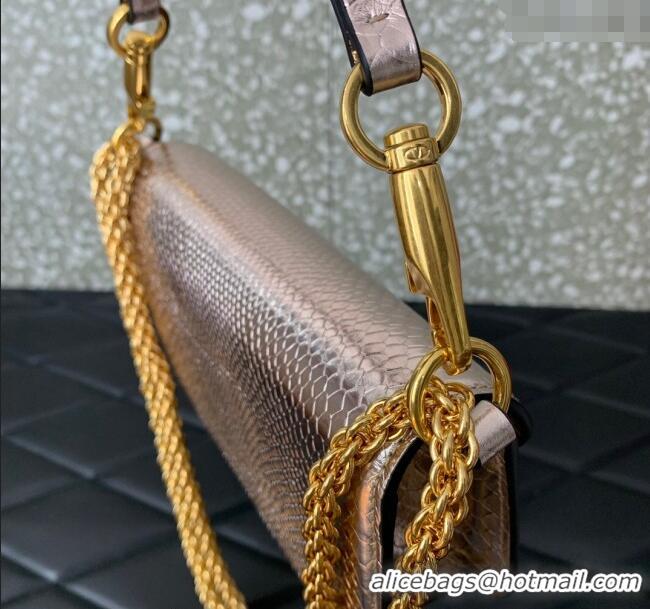 Top Quality Valentino Loco Small Shoulder Bag in Snakeskin Embossed Leather with Strass VLTN5030 Pink 2024