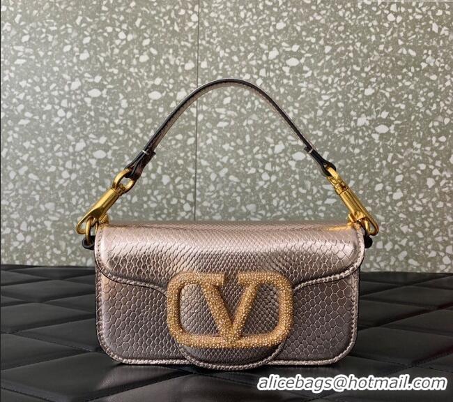 Top Quality Valentino Loco Small Shoulder Bag in Snakeskin Embossed Leather with Strass VLTN5030 Pink 2024