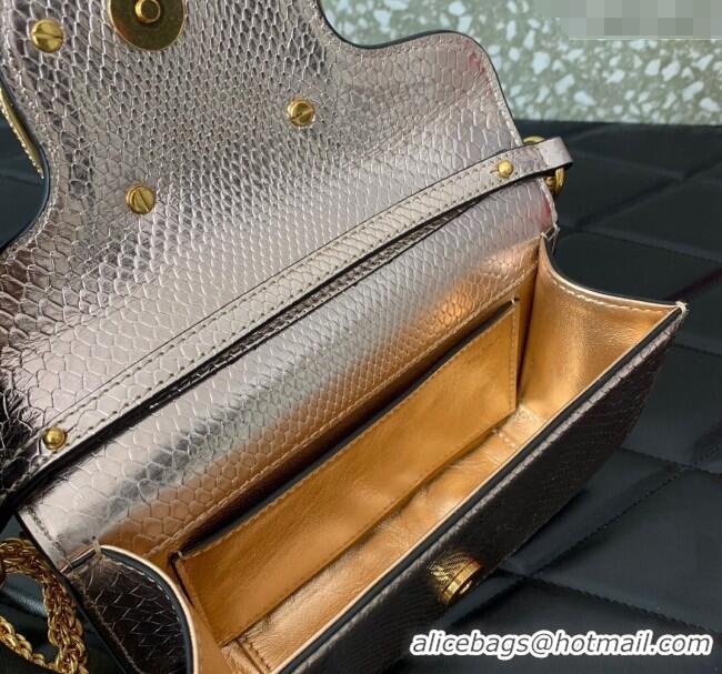 Top Quality Valentino Loco Small Shoulder Bag in Snakeskin Embossed Leather with Strass VLTN5030 Pink 2024