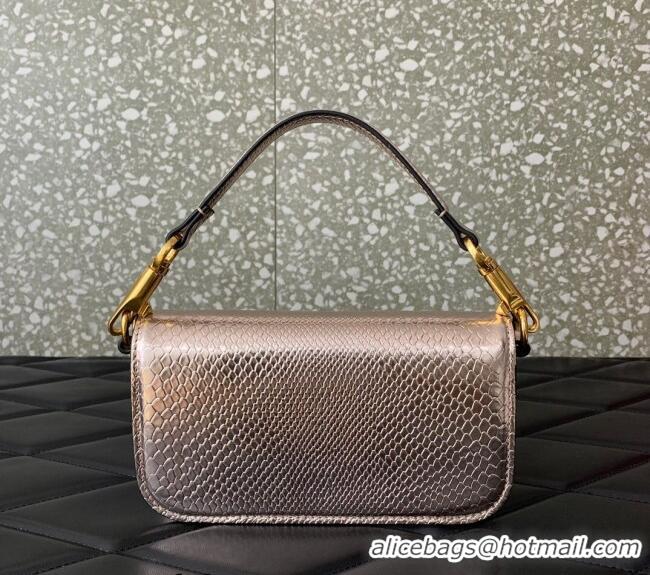Top Quality Valentino Loco Small Shoulder Bag in Snakeskin Embossed Leather with Strass VLTN5030 Pink 2024