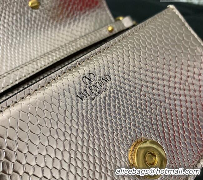 Top Quality Valentino Loco Small Shoulder Bag in Snakeskin Embossed Leather with Strass VLTN5030 Pink 2024