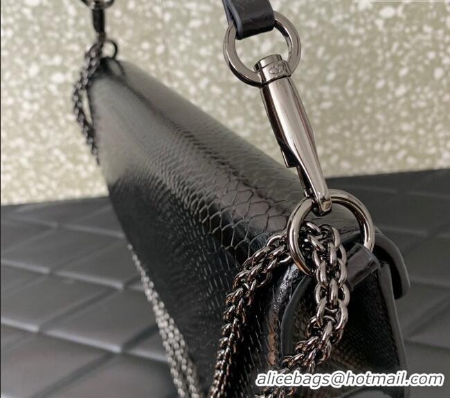 Promotional Valentino Loco Medium Shoulder Bag in Snakeskin Embossed Leather with Strass VLTN6030 Black 2024