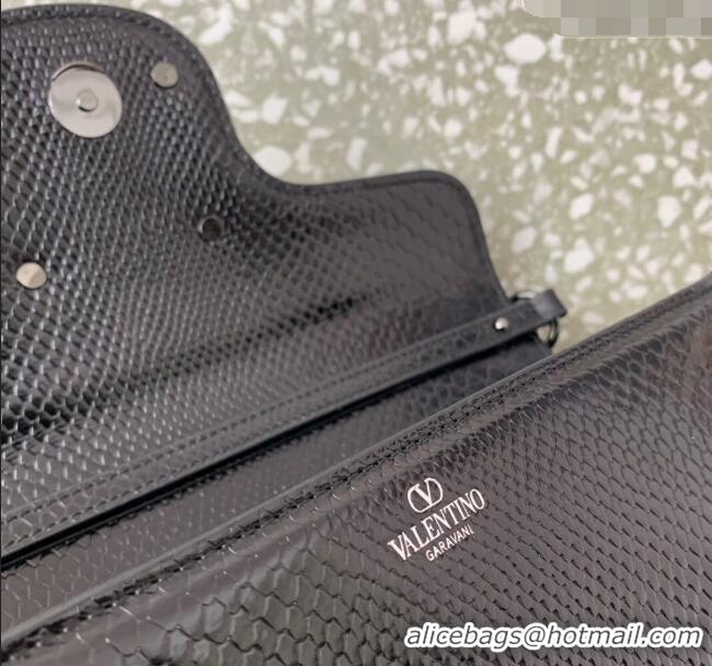 Promotional Valentino Loco Medium Shoulder Bag in Snakeskin Embossed Leather with Strass VLTN6030 Black 2024
