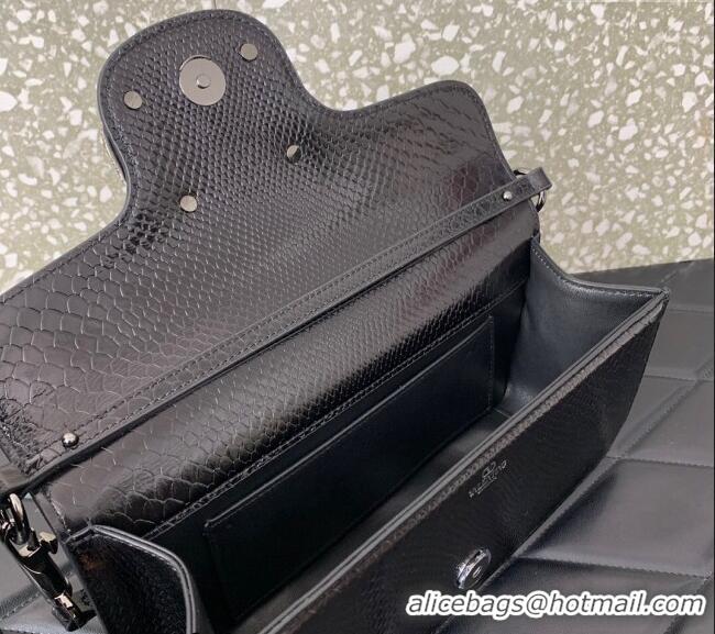 Promotional Valentino Loco Medium Shoulder Bag in Snakeskin Embossed Leather with Strass VLTN6030 Black 2024
