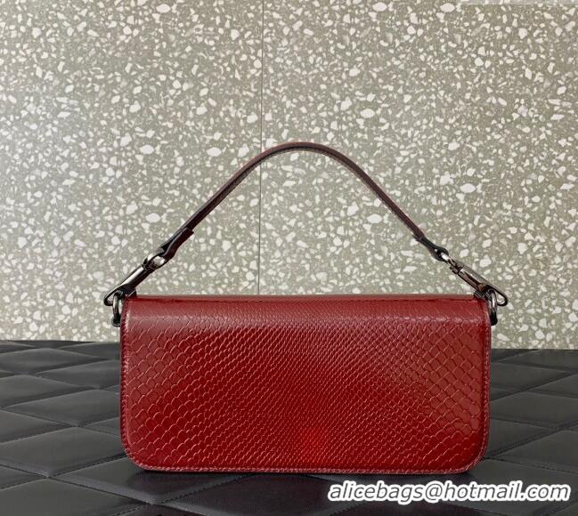 New Fashion Valentino Loco Medium Shoulder Bag in Snakeskin Embossed Leather with Strass VLTN6030 Dark Red 2024