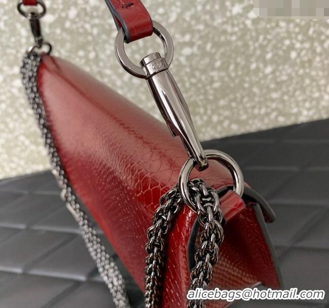 New Fashion Valentino Loco Medium Shoulder Bag in Snakeskin Embossed Leather with Strass VLTN6030 Dark Red 2024