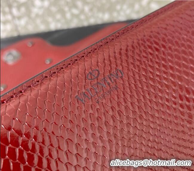 New Fashion Valentino Loco Medium Shoulder Bag in Snakeskin Embossed Leather with Strass VLTN6030 Dark Red 2024