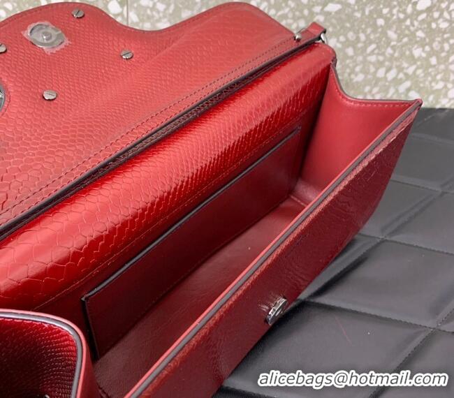New Fashion Valentino Loco Medium Shoulder Bag in Snakeskin Embossed Leather with Strass VLTN6030 Dark Red 2024