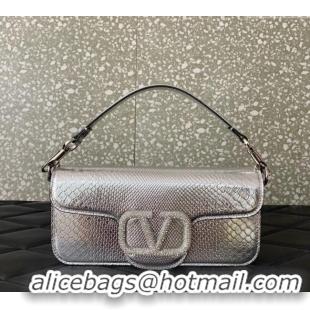 Reasonable Price Valentino Loco Medium Shoulder Bag in Snakeskin Embossed Leather with Strass VLTN6030 Silver 2024