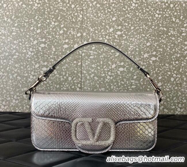 Reasonable Price Valentino Loco Medium Shoulder Bag in Snakeskin Embossed Leather with Strass VLTN6030 Silver 2024