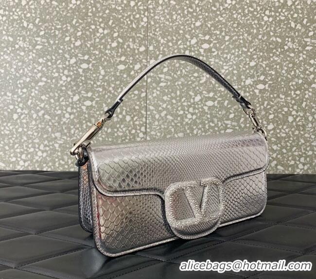 Reasonable Price Valentino Loco Medium Shoulder Bag in Snakeskin Embossed Leather with Strass VLTN6030 Silver 2024