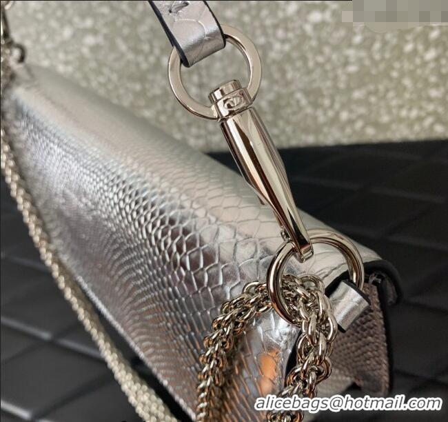 Reasonable Price Valentino Loco Medium Shoulder Bag in Snakeskin Embossed Leather with Strass VLTN6030 Silver 2024