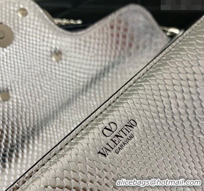 Reasonable Price Valentino Loco Medium Shoulder Bag in Snakeskin Embossed Leather with Strass VLTN6030 Silver 2024