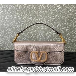 Top Quality Valentino Loco Medium Shoulder Bag in Snakeskin Embossed Leather with Strass VLTN6030 Pink 2024