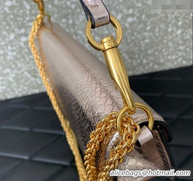 Top Quality Valentino Loco Medium Shoulder Bag in Snakeskin Embossed Leather with Strass VLTN6030 Pink 2024