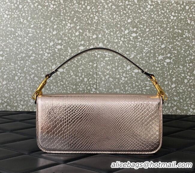 Top Quality Valentino Loco Medium Shoulder Bag in Snakeskin Embossed Leather with Strass VLTN6030 Pink 2024
