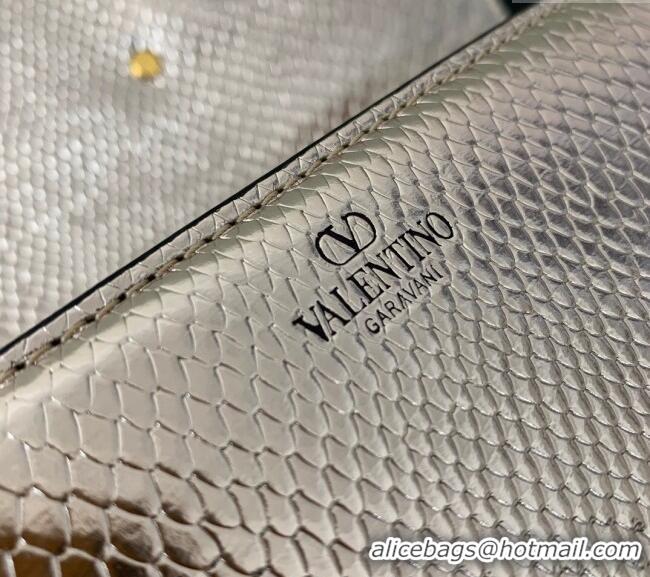 Top Quality Valentino Loco Medium Shoulder Bag in Snakeskin Embossed Leather with Strass VLTN6030 Pink 2024