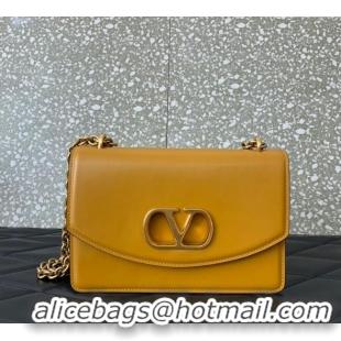 Best Price Valentino Vain shoulder bag in shiny calfskin with metallic VLogo Signature 2016 Yellow 2024