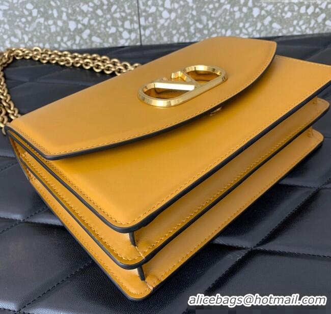 Best Price Valentino Vain shoulder bag in shiny calfskin with metallic VLogo Signature 2016 Yellow 2024