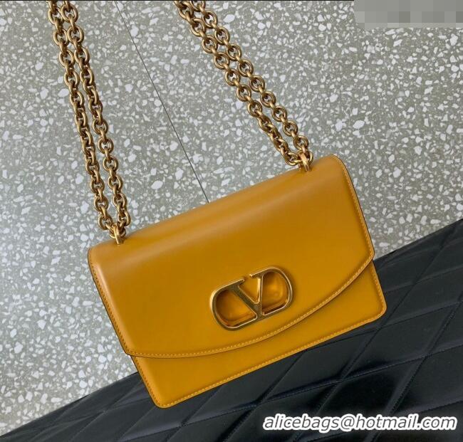 Best Price Valentino Vain shoulder bag in shiny calfskin with metallic VLogo Signature 2016 Yellow 2024