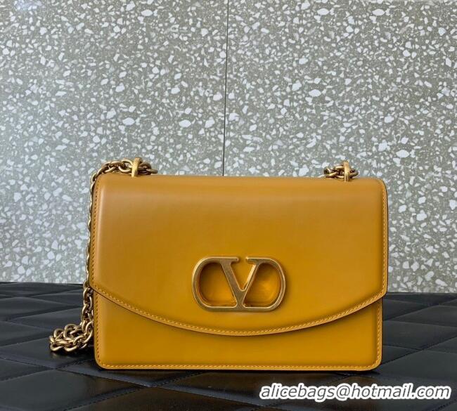 Best Price Valentino Vain shoulder bag in shiny calfskin with metallic VLogo Signature 2016 Yellow 2024