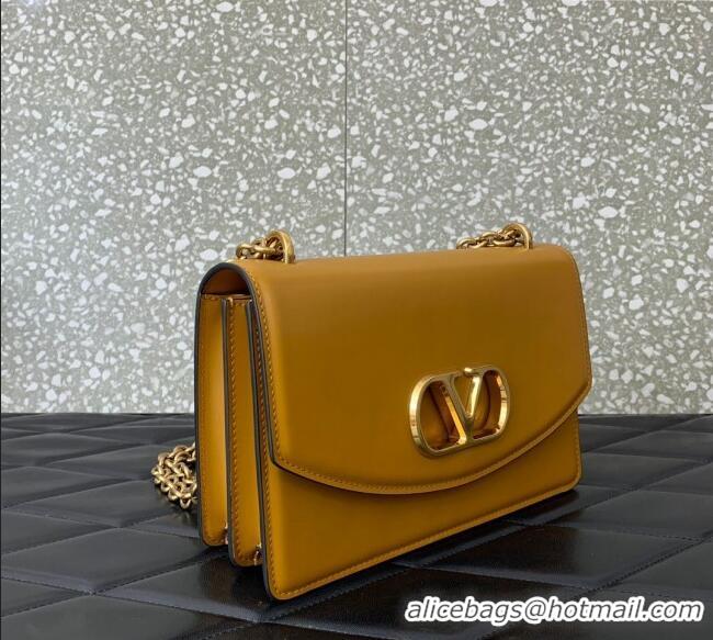 Best Price Valentino Vain shoulder bag in shiny calfskin with metallic VLogo Signature 2016 Yellow 2024