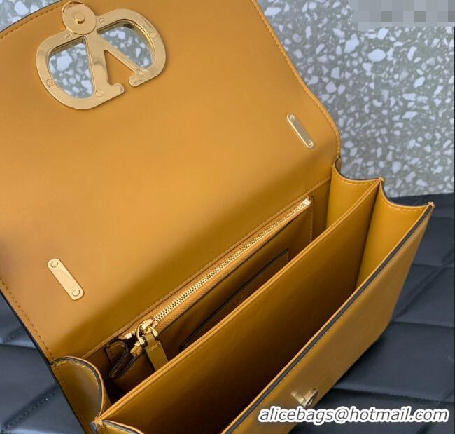 Best Price Valentino Vain shoulder bag in shiny calfskin with metallic VLogo Signature 2016 Yellow 2024