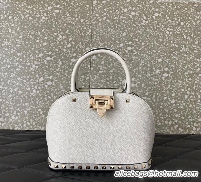 Super Quality Valentino Rockstud small top handle bag in grainy calfskin 5060 White 2024
