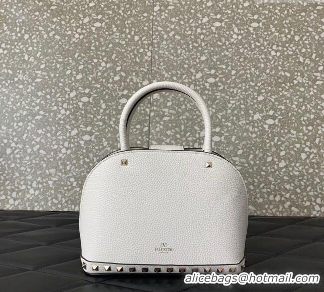 Super Quality Valentino Rockstud small top handle bag in grainy calfskin 5060 White 2024