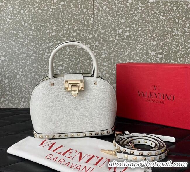 Super Quality Valentino Rockstud small top handle bag in grainy calfskin 5060 White 2024