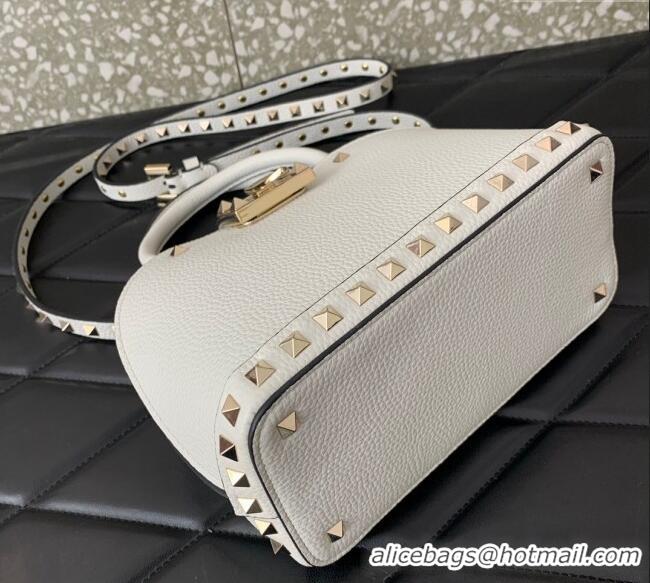 Super Quality Valentino Rockstud small top handle bag in grainy calfskin 5060 White 2024