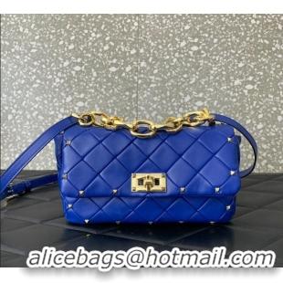 Top Design Valentino Rockstud Spike Shoulder bag in patchwork nappa leather with studs 5048 Blue 2024