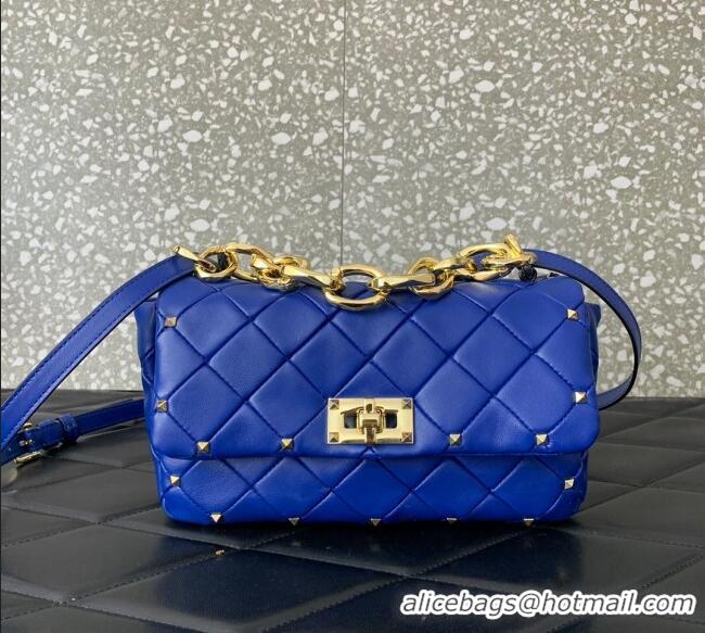 Top Design Valentino Rockstud Spike Shoulder bag in patchwork nappa leather with studs 5048 Blue 2024