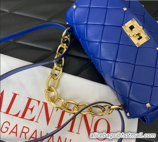 Top Design Valentino Rockstud Spike Shoulder bag in patchwork nappa leather with studs 5048 Blue 2024