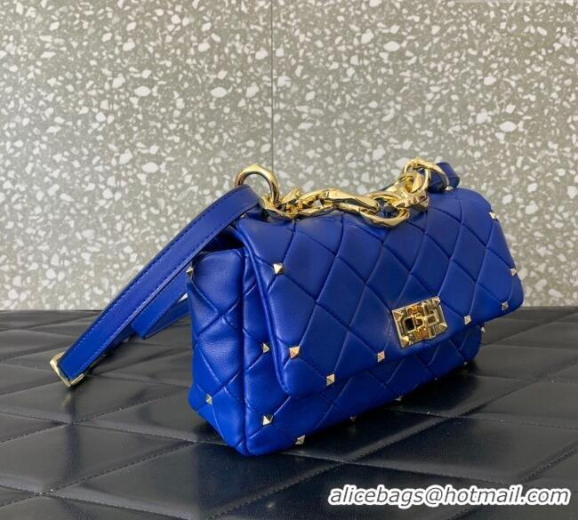 Top Design Valentino Rockstud Spike Shoulder bag in patchwork nappa leather with studs 5048 Blue 2024