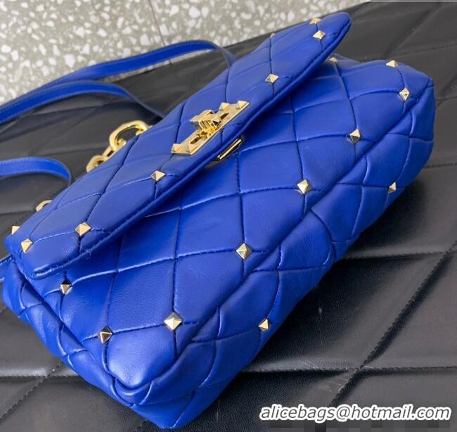 Top Design Valentino Rockstud Spike Shoulder bag in patchwork nappa leather with studs 5048 Blue 2024