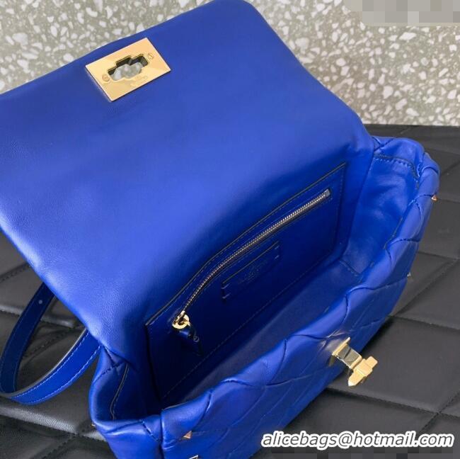Top Design Valentino Rockstud Spike Shoulder bag in patchwork nappa leather with studs 5048 Blue 2024
