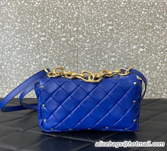 Top Design Valentino Rockstud Spike Shoulder bag in patchwork nappa leather with studs 5048 Blue 2024