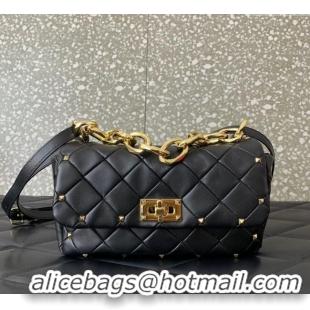 Grade Quality Valentino Rockstud Spike Shoulder bag in patchwork nappa leather with studs 5048 Black 2024