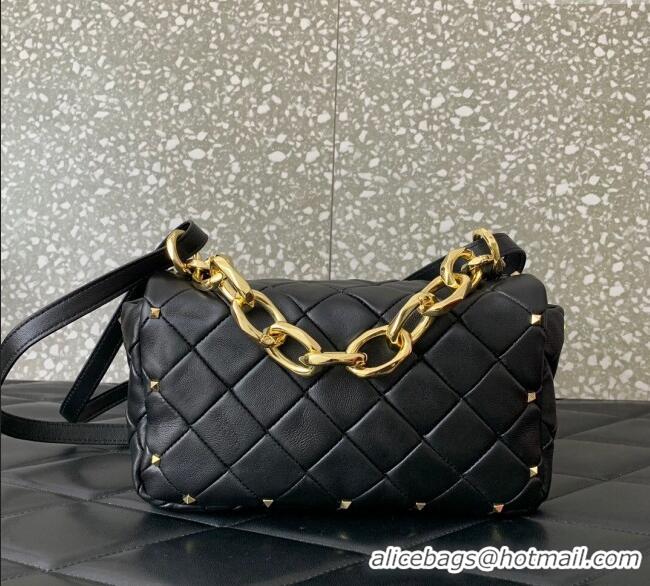 Grade Quality Valentino Rockstud Spike Shoulder bag in patchwork nappa leather with studs 5048 Black 2024