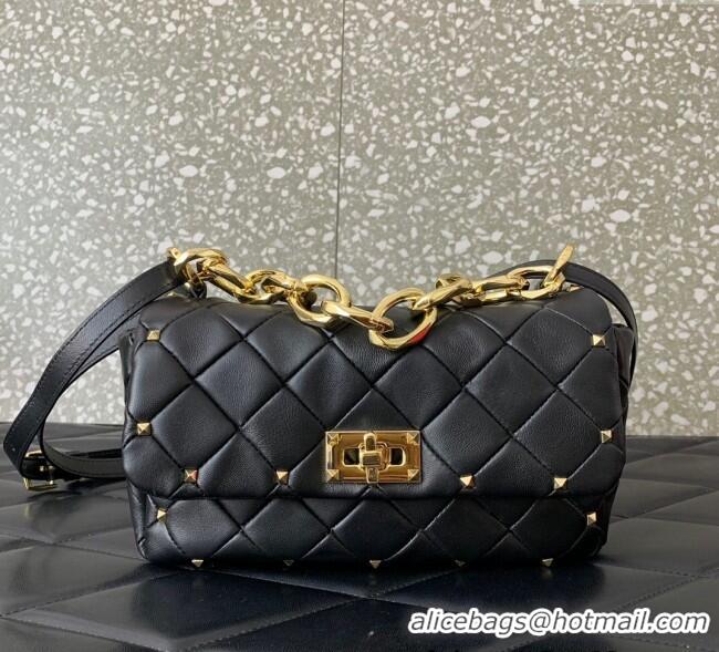 Grade Quality Valentino Rockstud Spike Shoulder bag in patchwork nappa leather with studs 5048 Black 2024