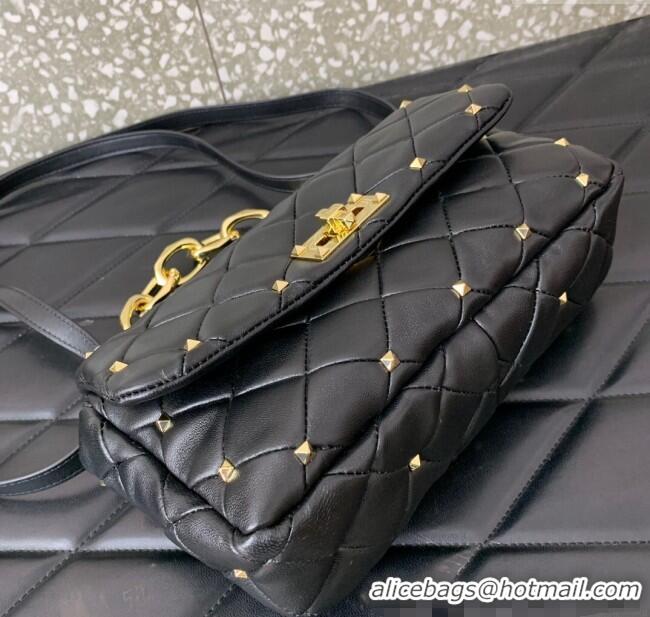 Grade Quality Valentino Rockstud Spike Shoulder bag in patchwork nappa leather with studs 5048 Black 2024