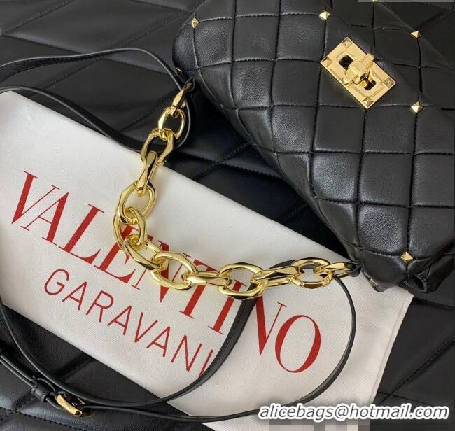 Grade Quality Valentino Rockstud Spike Shoulder bag in patchwork nappa leather with studs 5048 Black 2024