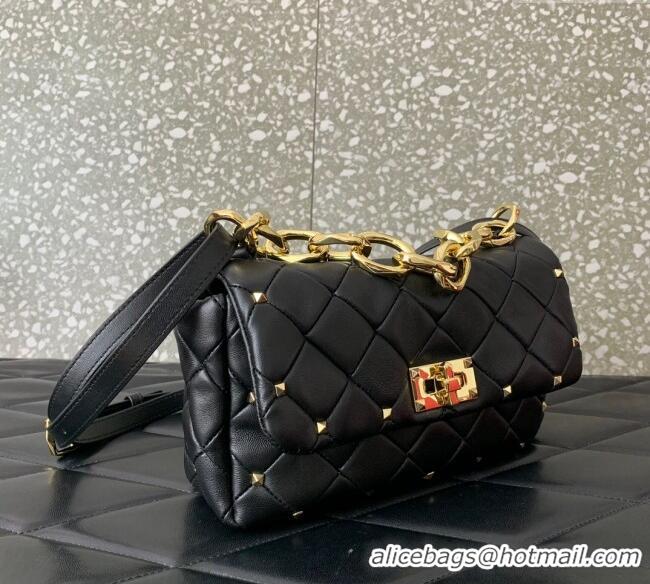 Grade Quality Valentino Rockstud Spike Shoulder bag in patchwork nappa leather with studs 5048 Black 2024