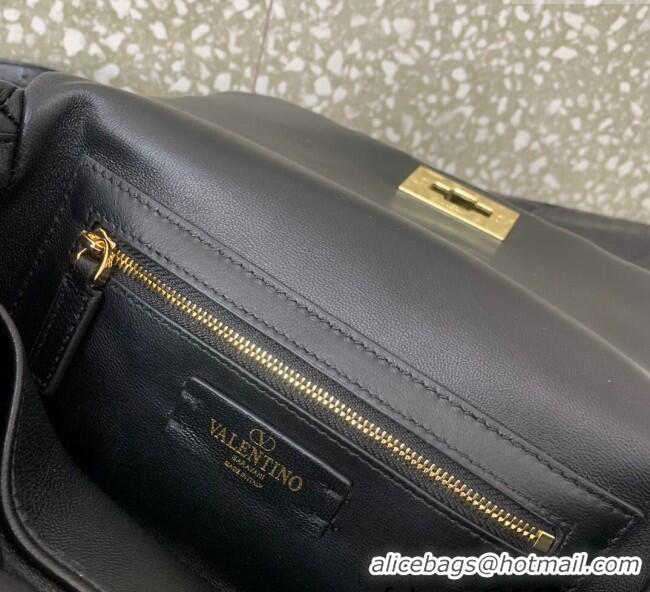Grade Quality Valentino Rockstud Spike Shoulder bag in patchwork nappa leather with studs 5048 Black 2024