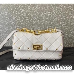 Well Crafted Valentino Rockstud Spike Shoulder bag in patchwork nappa leather with studs 5048 White 2024