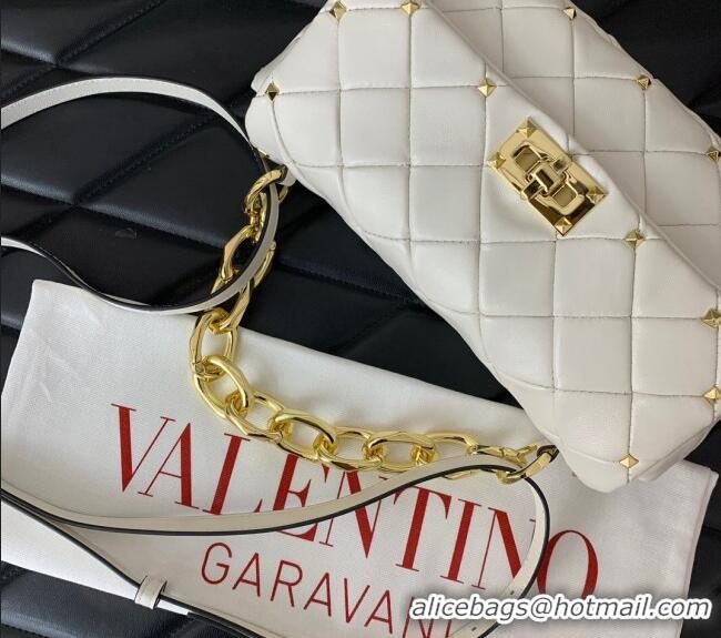 Well Crafted Valentino Rockstud Spike Shoulder bag in patchwork nappa leather with studs 5048 White 2024