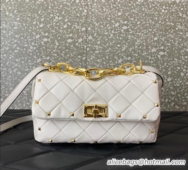 Well Crafted Valentino Rockstud Spike Shoulder bag in patchwork nappa leather with studs 5048 White 2024