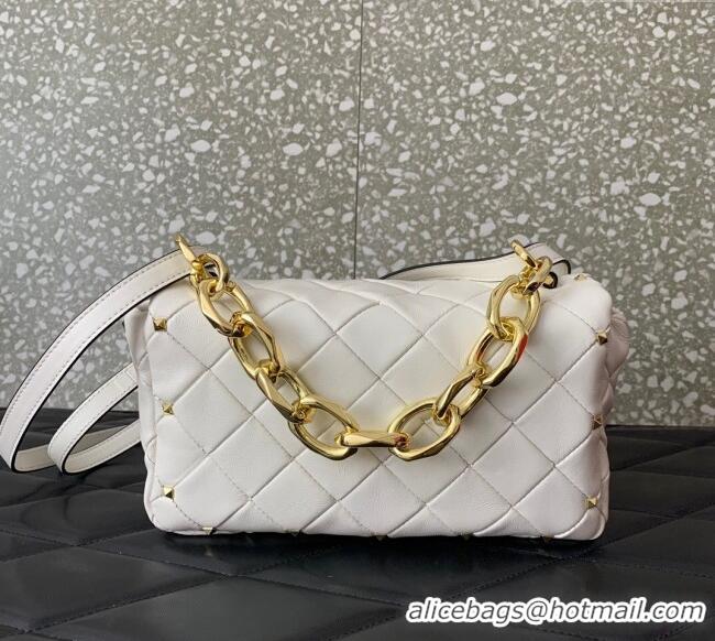 Well Crafted Valentino Rockstud Spike Shoulder bag in patchwork nappa leather with studs 5048 White 2024
